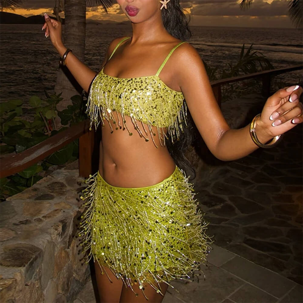 Y2K Sequin Bra Top + Mini Skirt Co-Ord