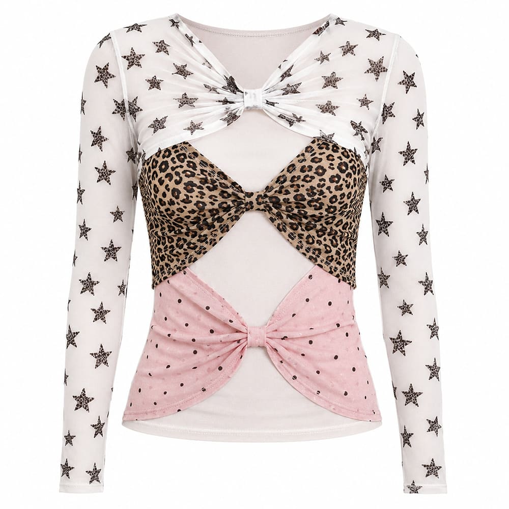 Y2K Star Mesh Long Sleeve Top
