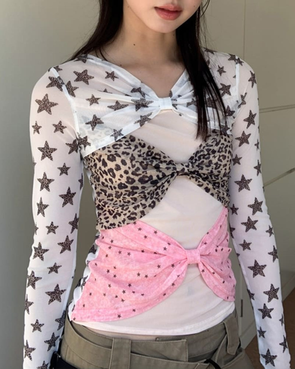 Y2K Star Mesh Long Sleeve Top