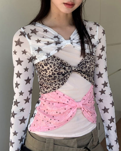 Y2K Star Mesh Long Sleeve Top