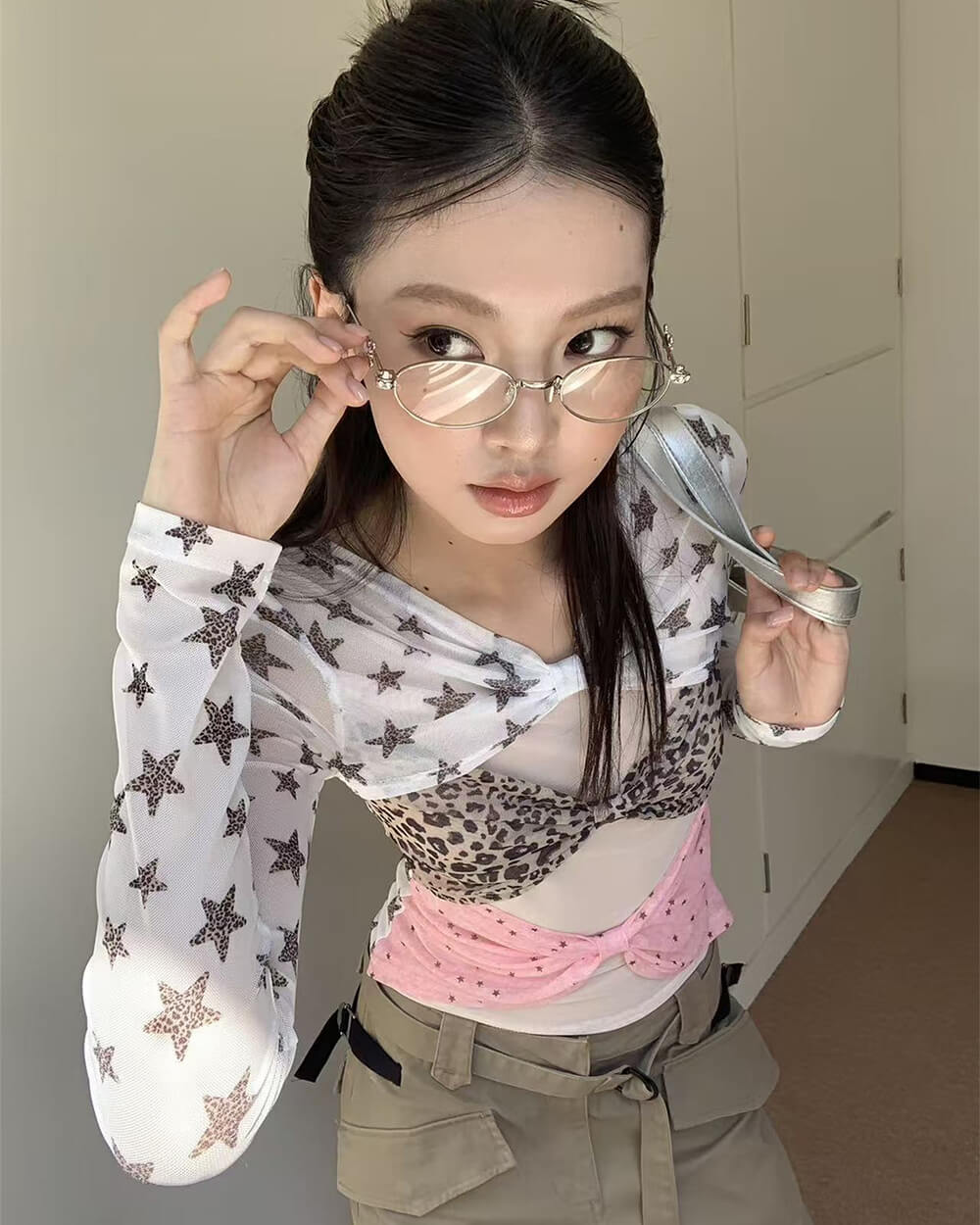 Y2K Star Mesh Long Sleeve Top