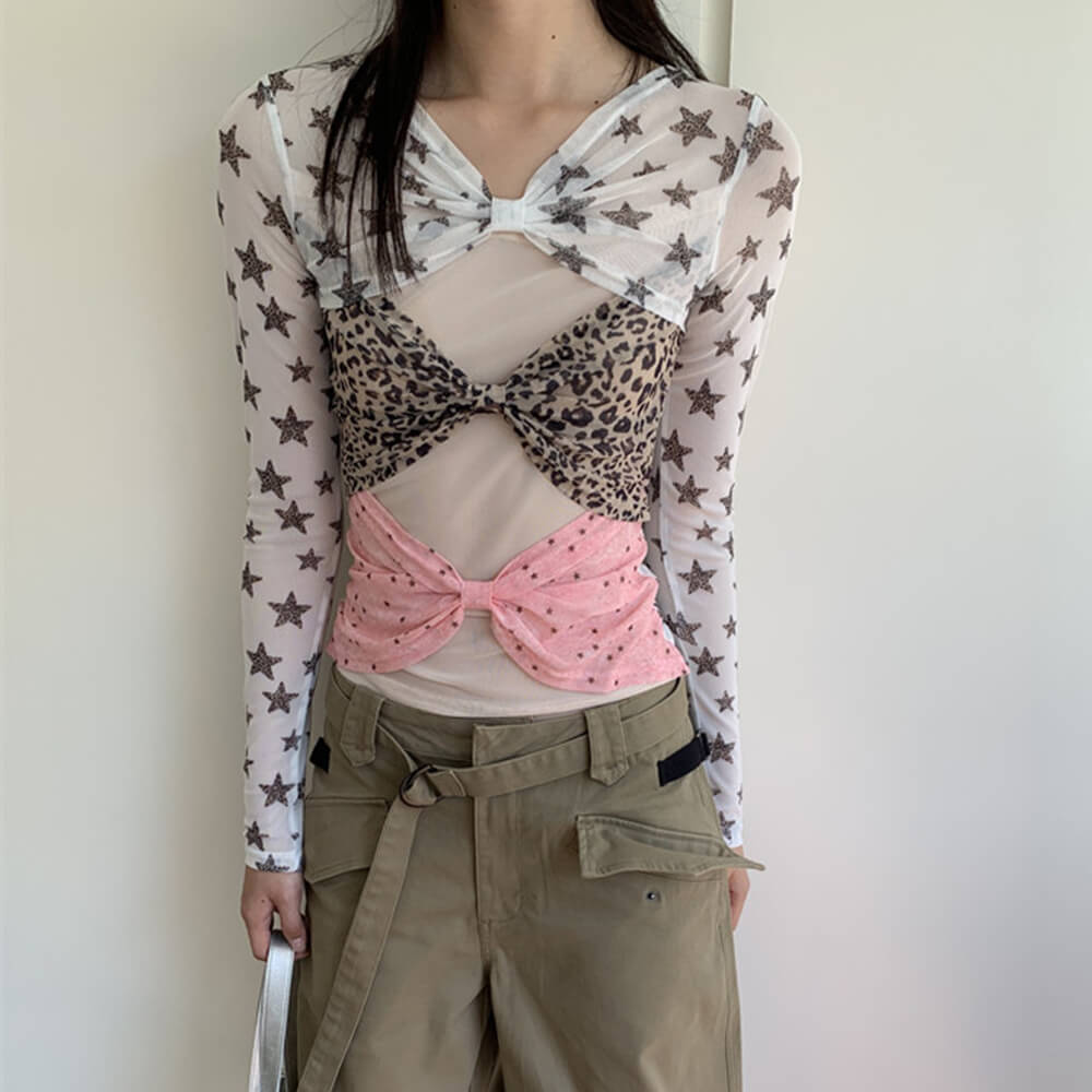 Y2K Star Mesh Long Sleeve Top